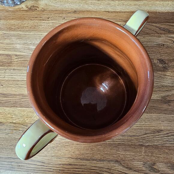 Rustic Apple Design Stoneware Crock - Vintage Ceramic Utensil Jar with Handles - Picture 6 of 10